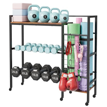HavenlyYouth Dumbbell Rack, Gym Storage Rack, Weight Rack for Home Gym, Dumbbells, Kettlebells, Yoga Mats & More Space-Saving Home Gym Organizer
