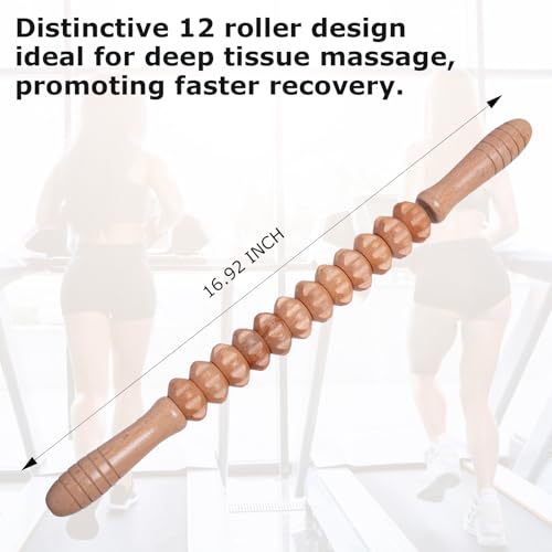 Wooden Muscle Massage Roller Stick for Athletes, Relief Muscle Soreness, Cellulite Massager, Fascia Roller for Physical Therapy