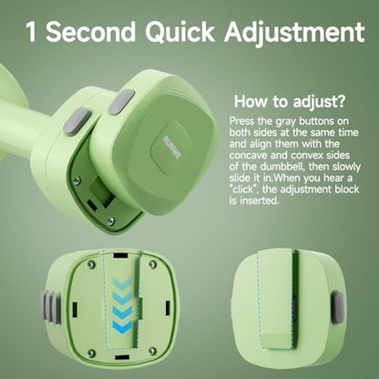Lightweight Adjustable Dumbbell Kettlebell Set - 4 in 1 Free Weight Set with Kettlebell Grip Converter, Each 2.2 3.3 4.4 5.5lb Quick Change Weight Women Dumbbell Set for Small Spaces Home Gym - color: Dumbbell Green