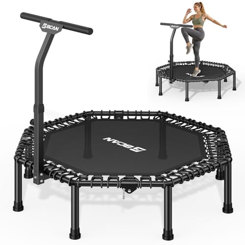 BCAN BT3 51" Octagonal Rebounder Trampoline for Adults, 450LBS Max Load Fitness Trampoline with Large Jumping Area, Silent Bungee Mini Trampoline with T-Adjustable Handle for Home Gym