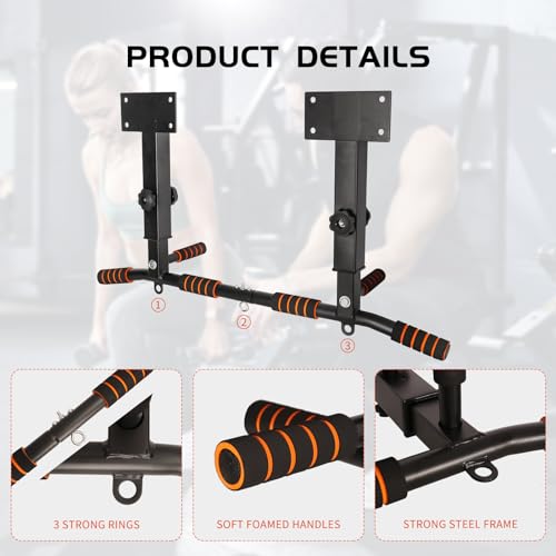 Pull Up Bar Wall Mounted: Adjustable Wall Joist Mount Pull Up Bar & Chin Up Bar for Home Gym Workout Strength Training Equipment