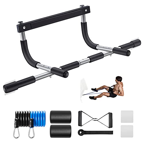 Ally Peaks Pull Up Bar for Doorway | Thickened Steel Max Limit 440 lbs Upper Body Fitness Workout Bar| Multi-Grip Strength for Doorway | Indoor Chin-Up Bar Fitness Trainer for Home Gym Portable - color: silver1