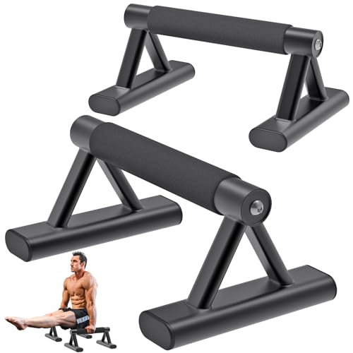 SELEWARE Wood Push Up Bars Steel Calisthenic Parallette Bars Handstand Bars - color: B: Foam Covered Grip (13.7"L x 6"H)