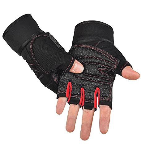 Workout Gloves, Gym Gloves for Men, Wrist Wraps Lifting Wrist Wraps Gloves for Working Out, Hand Out Gloves Fitness Gloves Full Palm Protection - color: Red, size: Medium