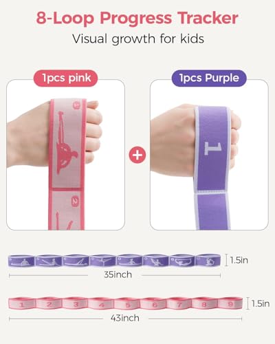 2 PCS Stretch Strap for Kids Gymnastics Multi-Loop Elastic Strap for Ballet, Latin, Dance, Yoga, Children Flexibility Training & Exercise Resistance Yoga Band- 8 Loops