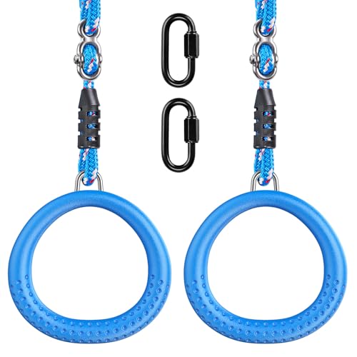 Dolibest 2 Pack of Ninja Gymnastic Rings,Monkey Ring Outdoor Backyard Ninja Accessories Set,Swing Bar Rings Obstacle Course for Training Equipment for Teens,1000LB Capacity - color: 2pack Blue Fitness Ring With 41.7"rope