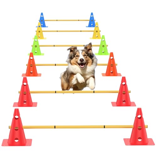 Dog Agility Training Hurdle Cone Set, Adjustable Dog Agility Equipment Obstacle Course Backyard Equipment for Pet Exercise 6 Set - size: Hurdle Cone 6 Set