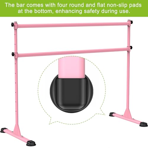 Dolibest Freestanding Ballet Bar, Height Adjustable Ballet Bar, Heavy Duty Dance Bar, with Non-Slip Rubber Pads, Enhanced Stability, Dance/Yoga/Fitness Stretching Bar, Ideal for Kids and Adults - color: Pink- 5ft Steel Cross Bar
