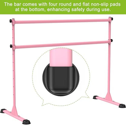 Dolibest Freestanding Ballet Bar, Height Adjustable Ballet Bar, Heavy Duty Dance Bar, with Non-Slip Rubber Pads, Enhanced Stability, Dance/Yoga/Fitness Stretching Bar, Ideal for Kids and Adults - color: Pink- 5ft Steel Cross Bar