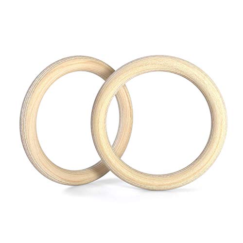 Wood Gymnastic Rings (Rings Only) and Exercise Videos Guide for Gym, Compatible with Crossfit, and Bodyweight Training