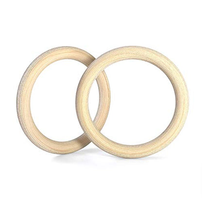 Wood Gymnastic Rings (Rings Only) and Exercise Videos Guide for Gym, Compatible with Crossfit, and Bodyweight Training
