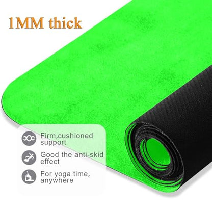 Yoga Mat Neon Green Solid Color 1 mm Non‑Slip Fitness Exercise Mat Lightweight Travel Workout Mat for Gym, Pilates & Stretching, Incluede Storage Bag