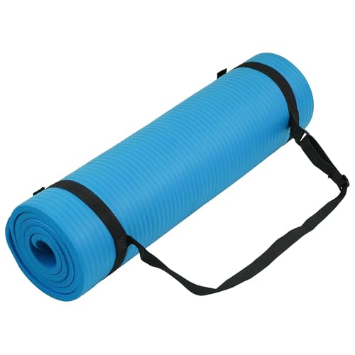 Fitvids Yoga Mat, 1/2-Inch Extra Thick High Density Exercise Mat, Anti-Tear Exercise Yoga Mat with Carrying Strap, Suitable for Various Yoga Exercises - color: Blue