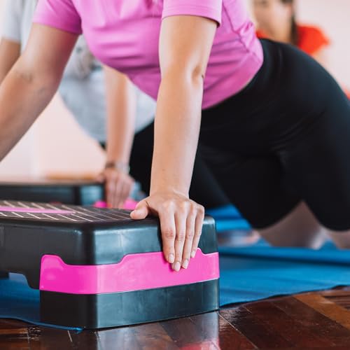 HolaHatha Compact Portable Aerobic Step Platform Exercise Fitness Equipment, Cardio Stepper with Adjustable Height for Home Gym - color: Black/Pink