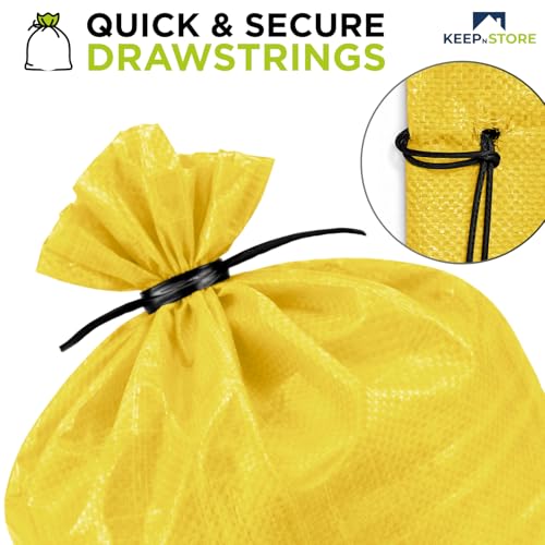Heavy Duty Sand Bags Pack of 12, Bright Yellow Empty Sandbags with Built-In Ties, Woven Polypropylene UV Protection 1600 Hours, Fillable Bags for Flood Control, Weight, 14x26 inches, 50 Pounds Volume - size: 14"W x 26"L, style: Pack of 12