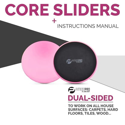 Core Sliders for Working Out - Exercise Sliders Fitness, Stability, Ab, Legs & Full Body (Set of 2) - Bonus Carry Bag & Workout Ebook - Gym Gliding Disc Pads for Hardwood, Carpet & More