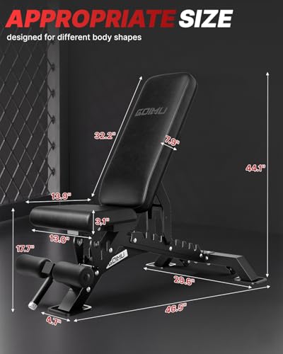 WB01 Adjustable Weight Bench, 1300LB Heavy Duty Workout Bench for Home Gym, Multi-Angle Gym Bench with Thickened Steel Frame, Incline Decline Flat Bench for Full Body Training & Bench Press