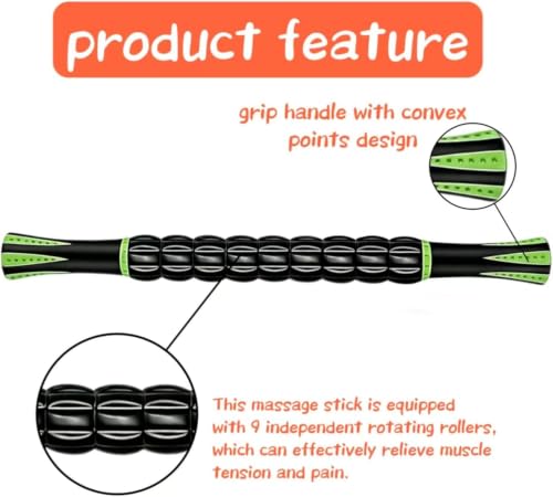 Muscle Roller Stick - A Full-Body Massage Roller that Can Relieve Muscle Soreness, Cramps and Tension After Exercise. It is a Handheld Physical Therapy and Recovery Tool (Green and Black) - color: Green Black