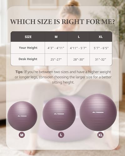 Trideer Exercise Ball, Stability Yoga Ball for Physical Therapy, Active Sitting, Pregnancy & Birth Labor Prep, Core Strength, Balance Training, Posture Improvement and Daily Stretching, 55/65/75cm