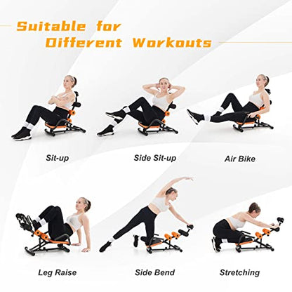 Ab Workout Machine, Height Adjustable Ab Rocker Trainer w/Ergonomic Curved Back, Cushioned Seat, Strong Spring Boost for Core Strength Training, Compact Sit Up Machine for Home Gym
