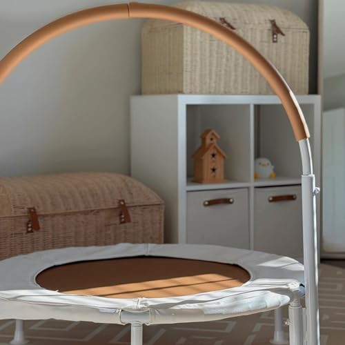 36" Kids and Toddler Mini Trampoline, Aesthetic Indoor and Outdoor Small Baby Trampoline with Removable Handle, Ultra Safe No-Gap Elastic Spring Design - color: Sand