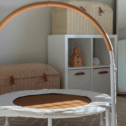 36" Kids and Toddler Mini Trampoline, Aesthetic Indoor and Outdoor Small Baby Trampoline with Removable Handle, Ultra Safe No-Gap Elastic Spring Design - color: Sand