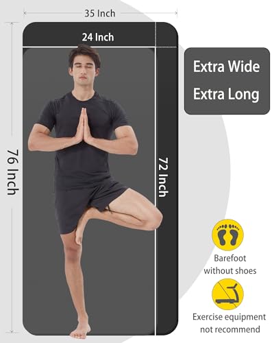 YR Large Yoga Mat for Men Thick Exercise Mat 76"x35" 15mm Foam Mat - color: Black