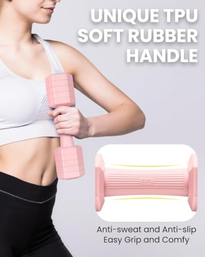 Adjustable Dumbbell Set, 4-in-1 Hand Weights, 5/6 LB Pair for Women Men - color: Pink, style: 12 lbs Pair [6 lbs Each]