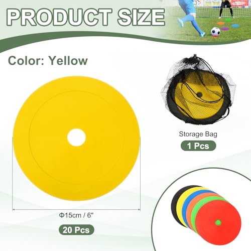 Flat Cones Spot Markers, Non-Slip Spot Marker Agility Dot Soccer Cones with Drawstring Bags - color: Yellow