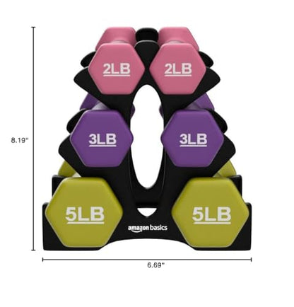 Amazon Basics Neoprene Dumbbell Hand Weights for Exercise and Muscle Toning - style: Rack with 3 Pairs (2, 3, and 5 Pound)