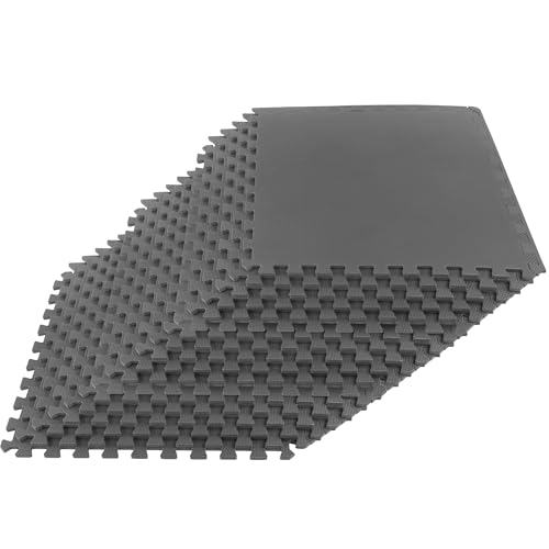 EVA Foam Mat Tiles 18-Pack - 72 SQ FT of Interlocking Padding for Garage, Playroom, or Gym Flooring - Workout Mat or Baby Playmat by Stalwart (Gray)