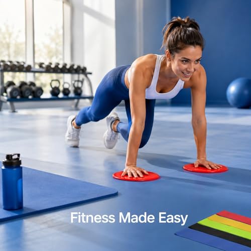 Sliding Disc Workout Sliders, Core Exercise Fitness Training Disks, Double - Sided for Carpet and Hard Floors - Low Impact, Portable, Ideal for Pilates and Home Gym