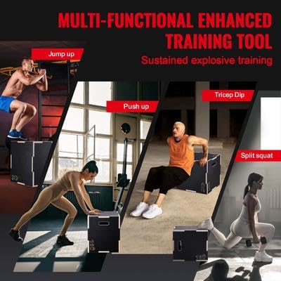 Happybuy 3 in 1 Plyometric Jump Box, 20/18/16 Inch Wooden Plyo Box, Anti-Slip Platform for Jumping Agility, Step Up Box for Home Gym Conditioning & Strength Training, Black