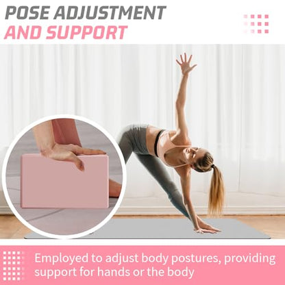 Yoga Blocks 2 Pack 3x6x9IN Foam Block Supportive Latex-Free with Stretch Band, Non-Slip Exercise Blocks for Pilates, Meditation, Balance, Stretching and Deep Poses - color: 2PACK-Pink