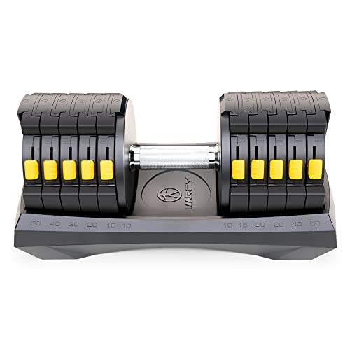 Marcy Adjustable Dumbbell System – 6-in-1 Free Weights for Home Gym, 50 lbs Single or 100 lbs Pair Options for Strength Training - style: 50lb, Single