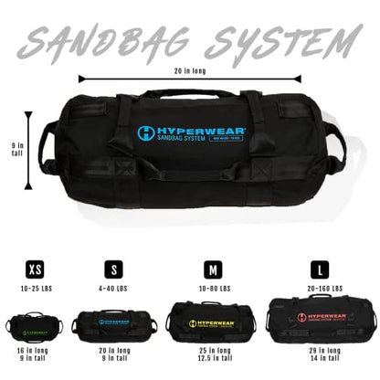 HYPERWEAR Adjustable Sandbag System, Heavy-Duty with Handles & Pre-Filled SandBell Filler Sandbags (25, 40, 80, 160 lbs)