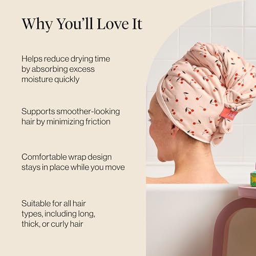 Kitsch XL Microfiber Hair Towel Wrap for Women - color: Cherry Print