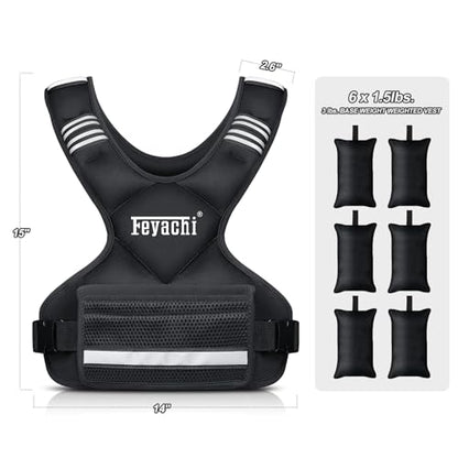 Feyachi Adjustable Weighted Vest, 3-32lb Vest with 6 Ironsand weights - color: Black, size: 3-11.5 lbs