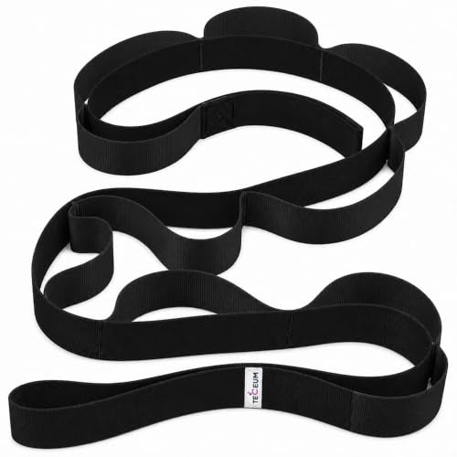Stretching Strap with 10 Loops – Non-Elastic Yoga Strap for Physical Therapy – Stretch Band for Hamstring, Leg, Hip & Knee Rehab – Pilates, Flexibility & Mobility Exercise for Men & Women - color: Black, size: Polypropylene 1” W - 10 Loops
