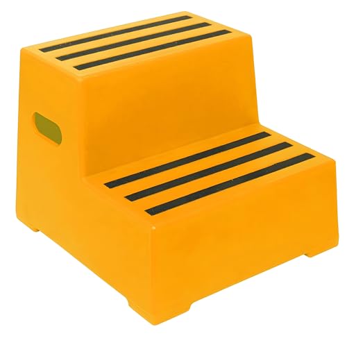 2 Tread Heavy Duty Safety Steps 260KG Capacity Moulded Plastic Industrial Anti Slip Footstep Warehouse Equestrian Platforms (Yellow)