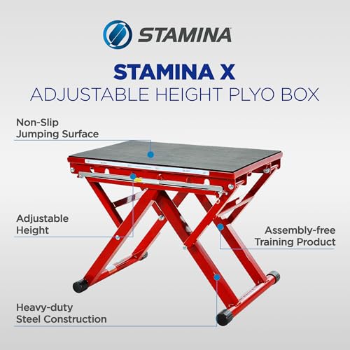 Stamina X 12" to 24" Adjustable Height Plyo Step Up Exercise Box For Home Workout with Access to Muuv, Non-Slip Surface and Workout Guide, Black/Red | 12" to 24" Adjustable Height Plyo Step Up Exercise Box for home workouts; Access to müüv; Non-Slip Surfa