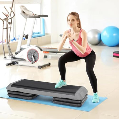 43'' Wide Adjustable Aerobic Step Platform - 4 Stackable Risers for Home Gym Cardio, Strength & Full-Body Training - color: Grey