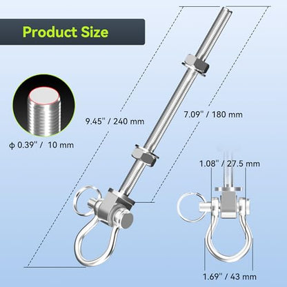 Swing Hangers with Bearing, 2 Pcs M10 × 7" Stainless Steel Swing Hooks for Wood & Steel Beam, 180° Swivel Heavy Duty Swing Hanger for Hammock, Yoga Swing, Porch Swing, 1500LB Capacity