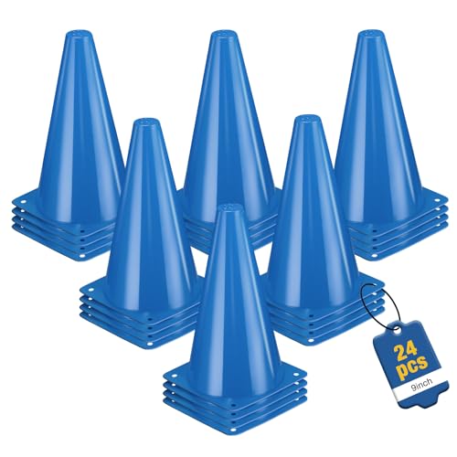 24pcs Cones 9 Inch Soccer Cones and Plastic Traffic Cones, Durable Cones for Sports Training, Ideal for Soccer, Basketball, Football, Skating, and Agility Drills Practice