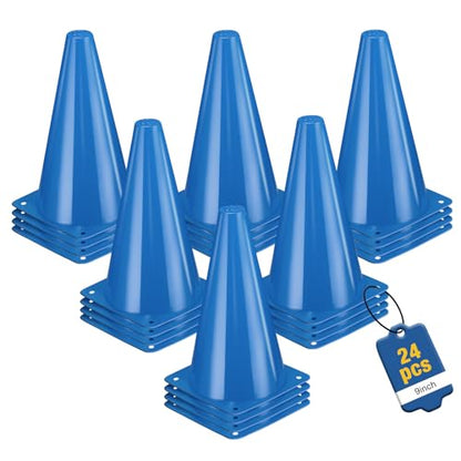 24pcs Cones 9 Inch Soccer Cones and Plastic Traffic Cones, Durable Cones for Sports Training, Ideal for Soccer, Basketball, Football, Skating, and Agility Drills Practice
