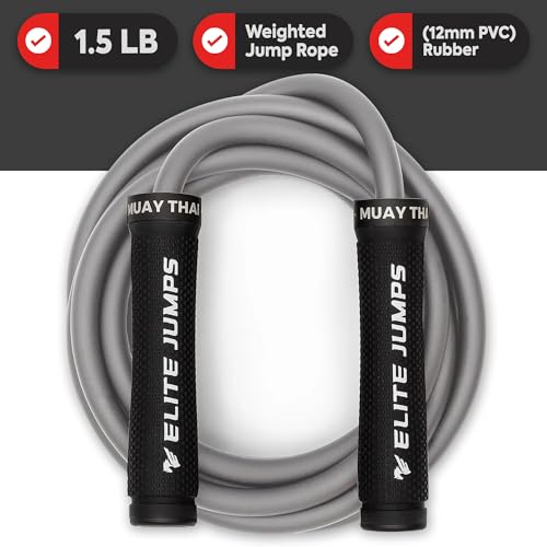 Muay Thai 3.0 Weighted Jump Rope for Men & Women - Professionally Designed for High-Intensity Training | Muay Thai, MMA & Fitness Jump Rope - Full Body Workout Weighted Rope - color: Grey 1.5lb