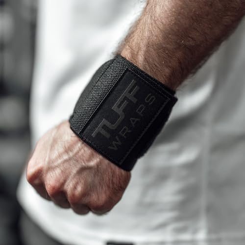 TuffWraps 16" Wrist Wraps: No Thumb Loops, Quality Gym Wrist Wraps for Weightlifting, Bench Press, Powerlifting, and Cross-Training—Try The Belt Loop Tightening System - color: Black/Black