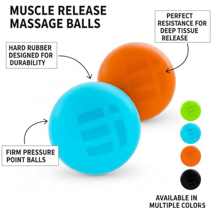 Massage Lacrosse Balls for Deep Tissue Relief - Trigger Point Therapy Ball Set for Plantar Fasciitis, Myofascial Release for Back, Shoulder, Foot - Massage Ball Roller - 2 Pack (Blue/Orange)