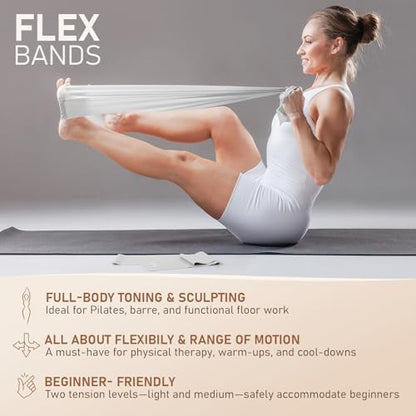 PhysKcal Pilates Kit, 15-Inch Pilates Ring with 1x Core Ball, 3X Resistant Loops and 2X Flex Bands, Home Pilates Equipment Set and Mat Pilates Essential Kit - color: Mist