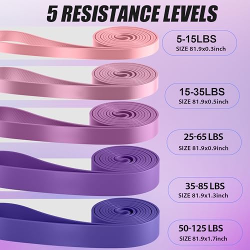 WHATAFIT Resistance Bands, 5 Level Pull Up Assistance Bands for Working Out - color: 5-125LBS PINK PURPLE+GRIP